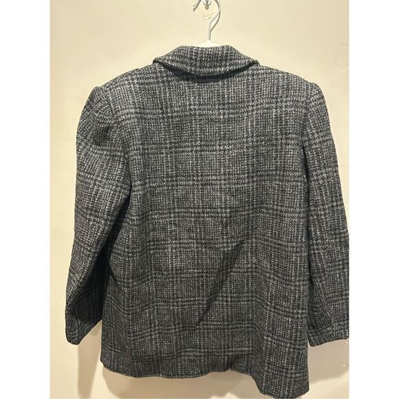 Perry Ellis Wool Windowpane Plaid Woven Peacoat Coat Jacket Womens size 8 Black - Picture 8 of 9